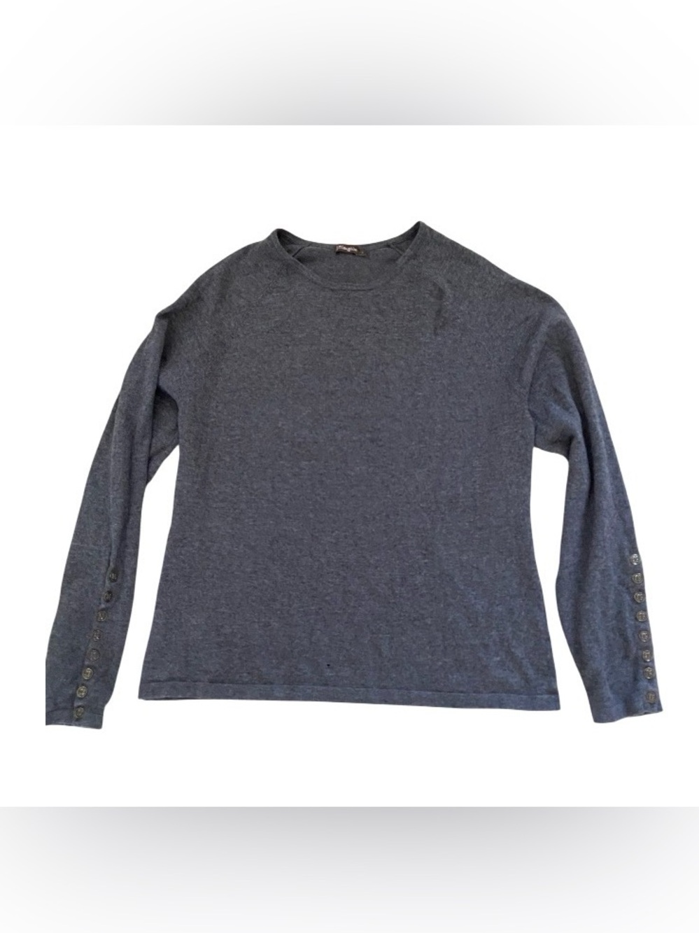 J McLaughlin Jamey Cotton Charcoal Crewneck Sweater with Button Sleeve Detail L
